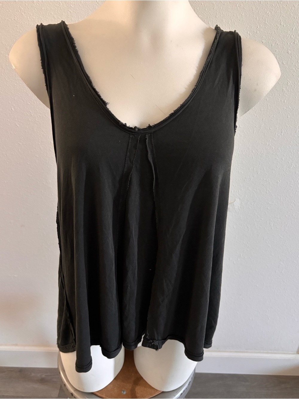 We the Free Black Distressed Tank Top